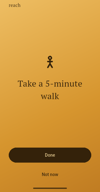 Reach's take-a-break screen suggesting a 5-minute walk
